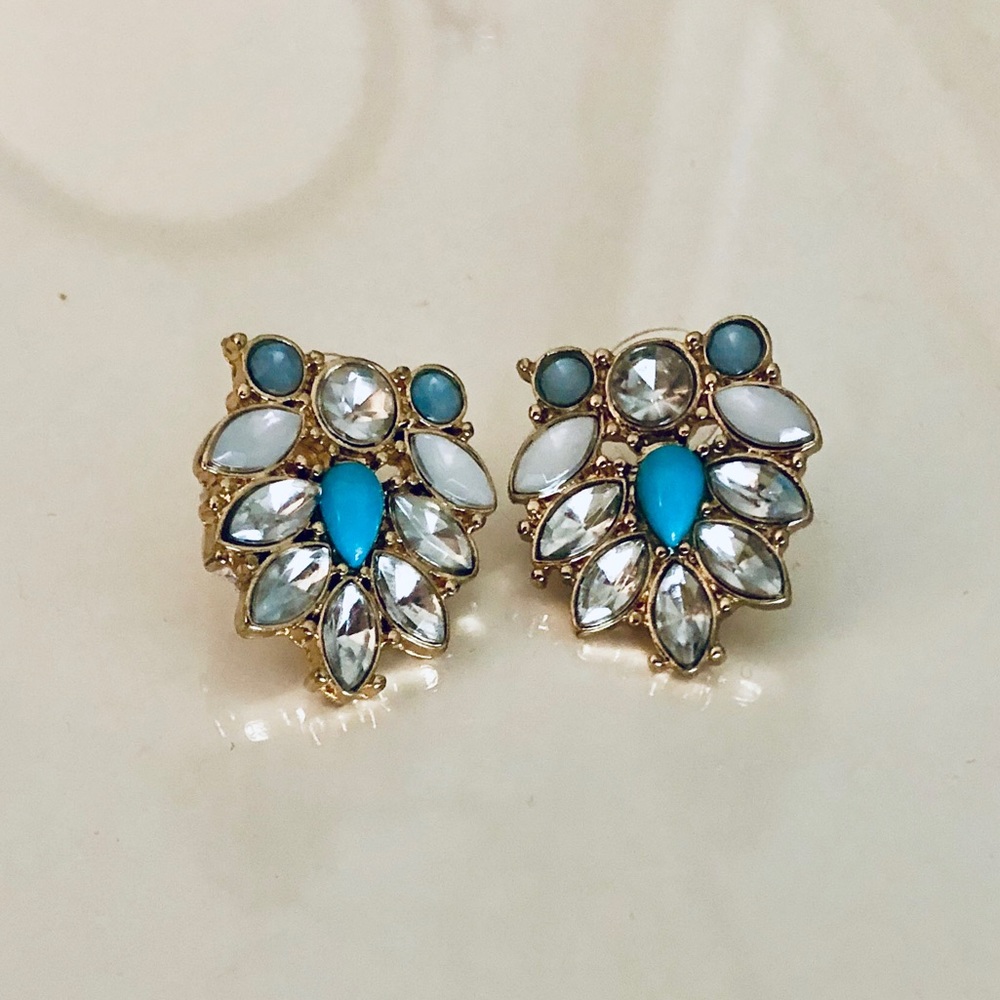 Sparkly crystal & turquoise costume stud earrings